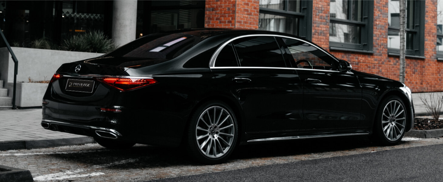 Mercedes-Benz S Class outside of an office building in England.