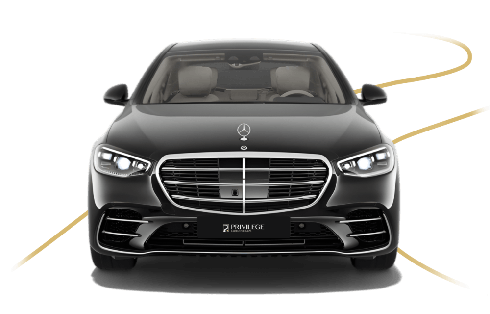 A black Mercedes-Benz S Class, ideal for 2 VIP passengers