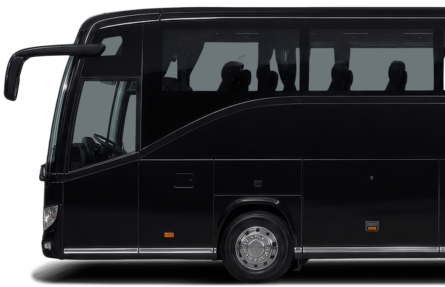 Black Mercedes-Benz Luxury 70 seater coach for hire.